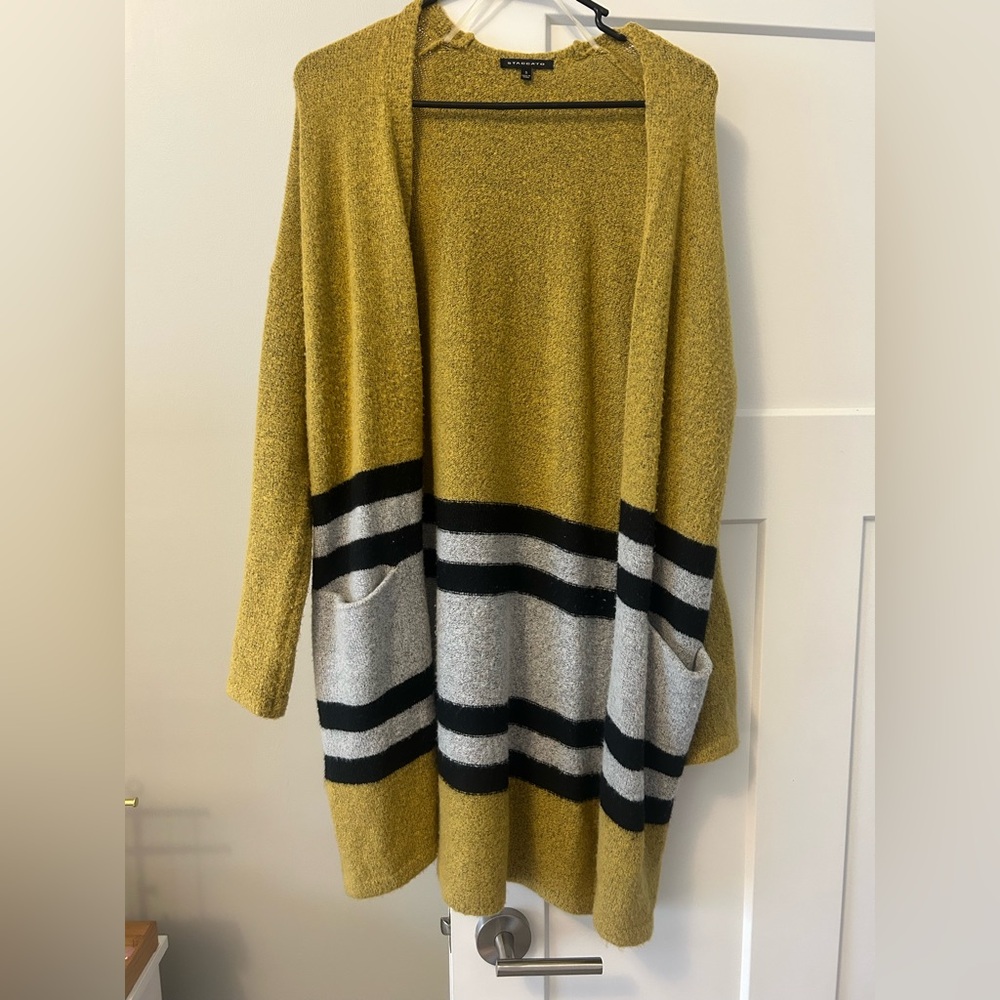 Staccato Mustard Cardigan with Black and Gray Stripes